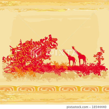 giraffe silhouette on African fauna and flora giraffe silhouette on African fauna and flora 18544440