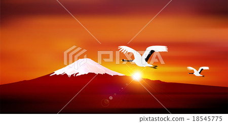 Fujiyama Crane Sunrise Background Fujiyama Crane Sunrise Background 18545775
