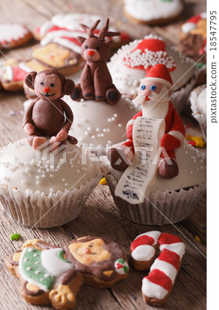 Beautiful Christmas sweets closeup on wooden table 18547795