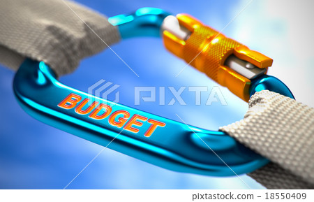 Blue Carabiner with word Budget. 18550409