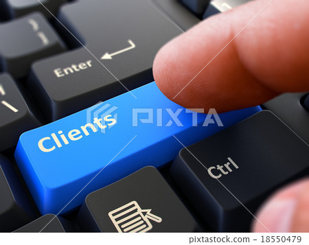 Clients - Concept on Blue Keyboard Button. Clients - Concept on Blue Keyboard Button. 18550479