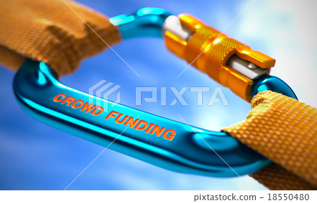 Crowd Funding on Blue Carabiner between Orange Crowd Funding on Blue Carabiner between Orange 18550480