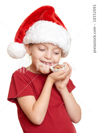 girl in santa hat winter holiday christmas concept 18552091