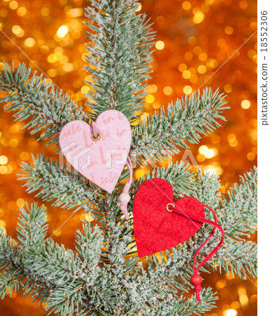 two hearts on christmas fir tree branch 18552306