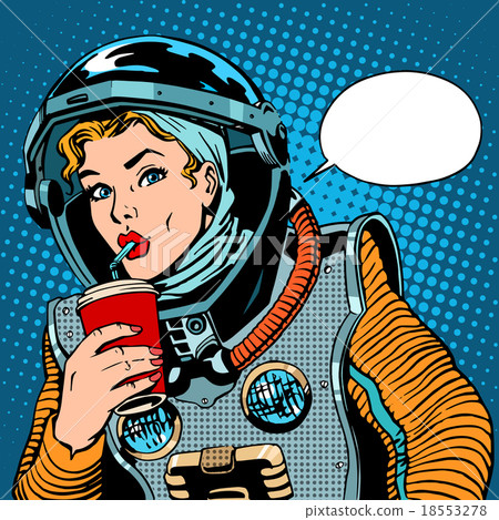 图库插图 female astronaut drinking soda