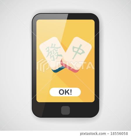 Chinese New Year flat icon icon with long shadow, Chinese mahjon 18556058