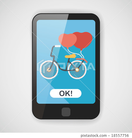 Valentine's Day love heart couple riding bicycle flat icon with 18557756