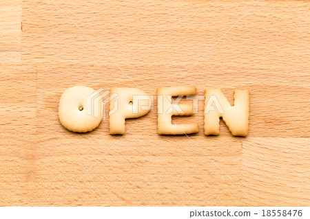 Word open cookie over the wooden background 18558476