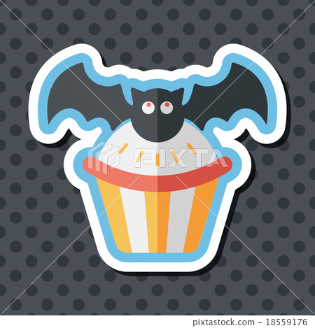 Halloween cupcakes with bat flat icon with long shadow,eps10 18559176