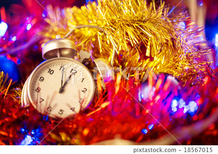 Background with clock and christmas decorations Background with clock and christmas decorations 18567015