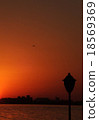 Waterside of the sunset and an airplane 18569369