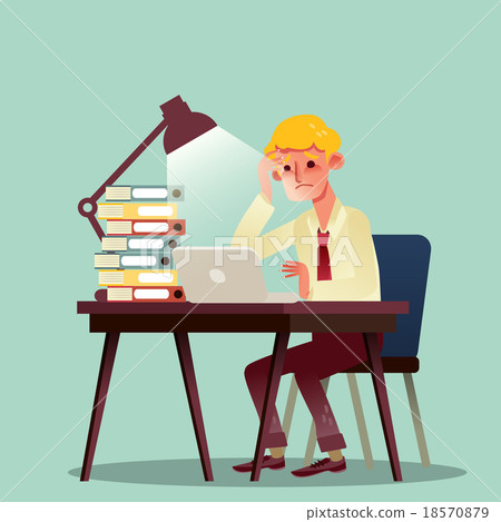 hard working business man with pile of work hard working business man with pile of work 18570879