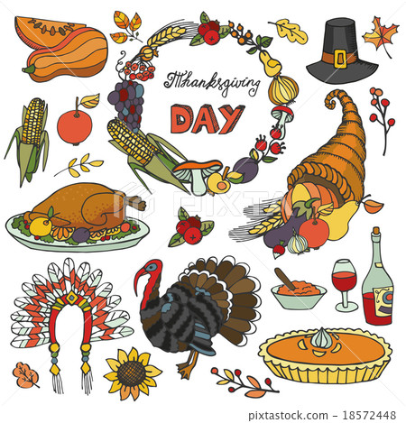 Thanksgiving day doodle icons,wreath.Colorful set Thanksgiving day doodle icons,wreath.Colorful set 18572448