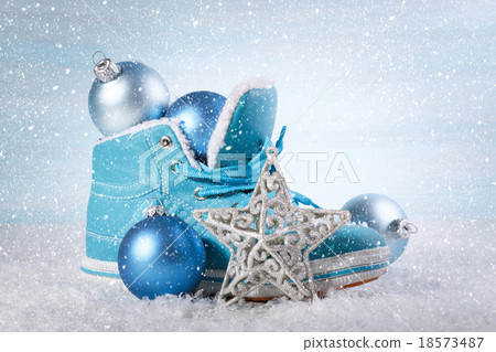 Christmas background with boots and Christmas decorations Christmas background with boots and Christmas decorations 18573487