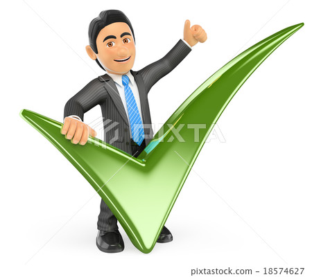 3D Businessman with a green tick and thumb up 18574627