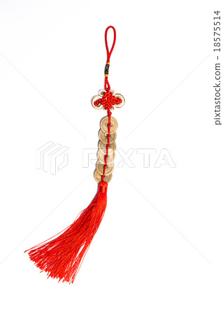 Five ancient Chinese coins connected by red thread 18575514