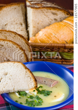 White borscht with eggs and white sausage White borscht with eggs and white sausage 18577905