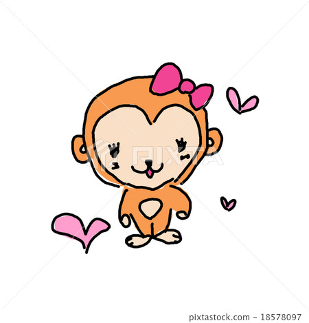 猴子：一個帶有絲帶圖像的女孩。兒童的塗鴉風格寬鬆的猴子圖材料 18578097