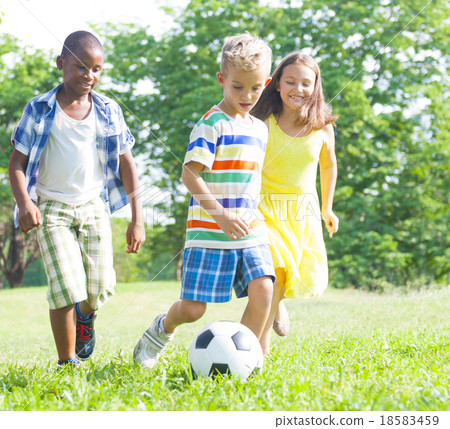 Children Playing Football Holidays Summer Concept 18583459