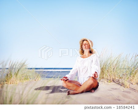 Woman doing Meditation with Nature Peaceful Concept 18584241