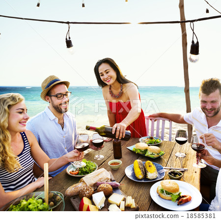 Friends Dining Summer Beach Party Cheerful Concept Friends Dining Summer Beach Party Cheerful Concept 18585381