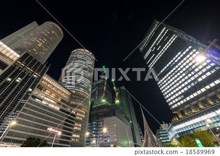 Nagoya city scenery Nagoya station front JR Central Towers and Dai Nagoya building night view 18589969