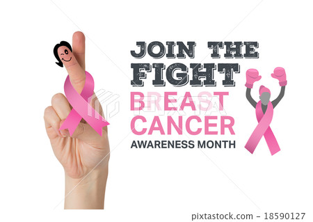 Composite image of crossed fingers with breast cancer ribbon 18590127