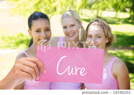 Cure against smiling women in pink for breast cancer awareness Cure against smiling women in pink for breast cancer awareness 18590201
