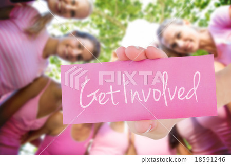 Get involved against smiling women in pink for breast cancer awa 18591246