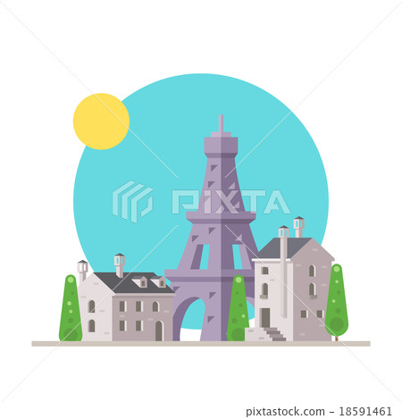 Flat design of Eiffel tower France with village 18591461