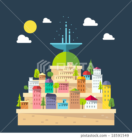 Flat design of fountain city 18591549