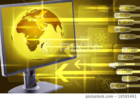 Display with earth and set of computer cables 18595491
