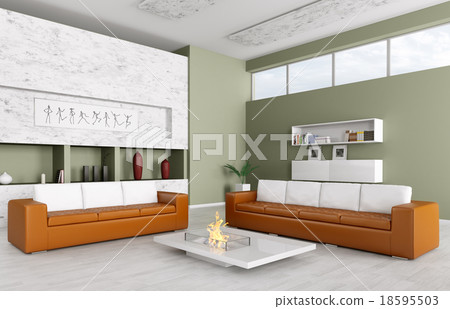 Interior of modern living room 3d render Interior of modern living room 3d render 18595503