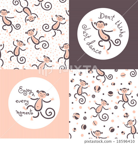 Seamless patterns and cards with monkeys in vector Seamless patterns and cards with monkeys in vector 18596410