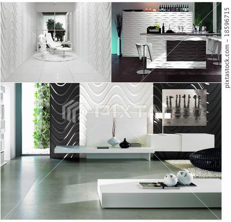 rendering of black and white modern interior rendering of black and white modern interior 18596715