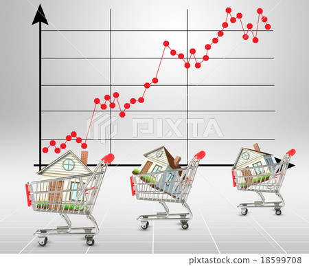 Houses in shopping carts with graphical chart Houses in shopping carts with graphical chart 18599708