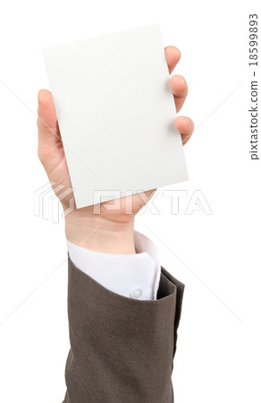 Businessman holding vertical small empty paper Businessman holding vertical small empty paper 18599893
