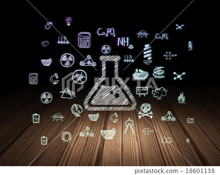Science concept: Flask in grunge dark room Science concept: Flask in grunge dark room 18601138