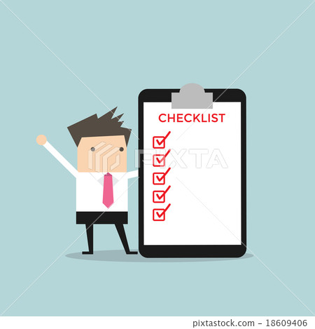 Businessman completing a checklist ticking Businessman completing a checklist ticking 18609406