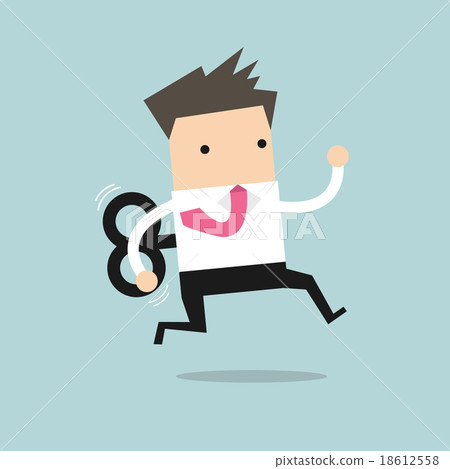 Businessman running with wind-up key 18612558