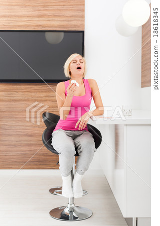 sick woman sneeze, young ill girl having flu blow sick woman sneeze, young ill girl having flu blow 18618345