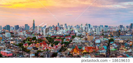 Panorama of Bangkok skyline at sunset, Thailand. 18619633