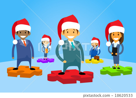 Stock Illustration: Cartoon Business People Group Standing on Puzzle