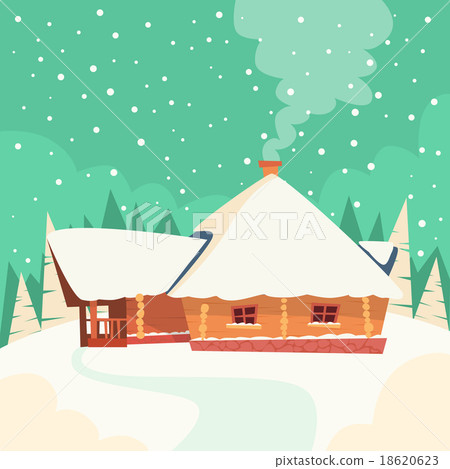 Winter House Snow Forest Flat Vector - Stock Illustration [18620623 ...