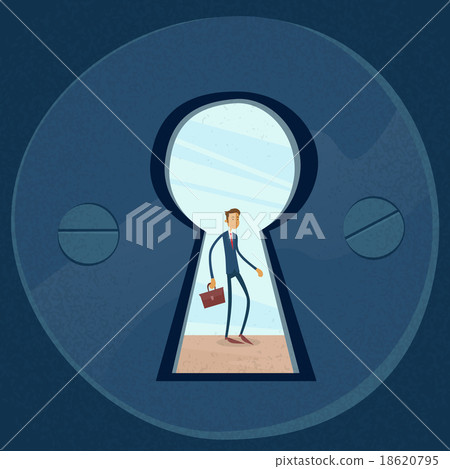 Keyhole Businessman Concept View Through Door Hole Stock