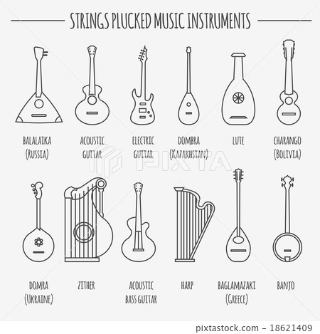 Musical instruments graphic. Strings plucked Musical instruments graphic. Strings plucked 18621409