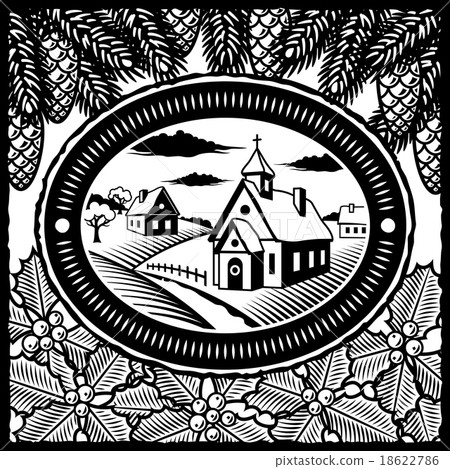 Retro winter village black and white Retro winter village black and white 18622786