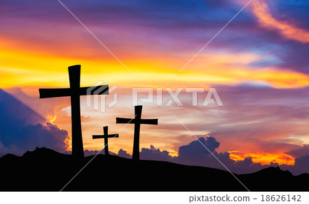 cross silhouette on mountain with twilight sky. cross silhouette on mountain with twilight sky. 18626142