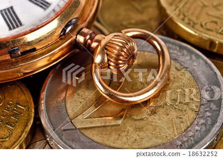 Euro coins and pocket watch Euro coins and pocket watch 18632252