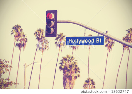 Vintage retro toned Hollywood boulevard sign. 18632747